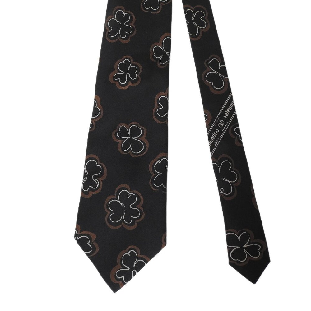 1990s Valentino Cravatte Neck Tie Abstract Floral Black 100% Silk Italy 56"